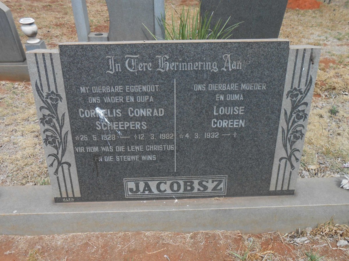 JACOBSZ Cornelis Conrad Scheepers 1928-1982 &amp; Louise Coreen 1932-