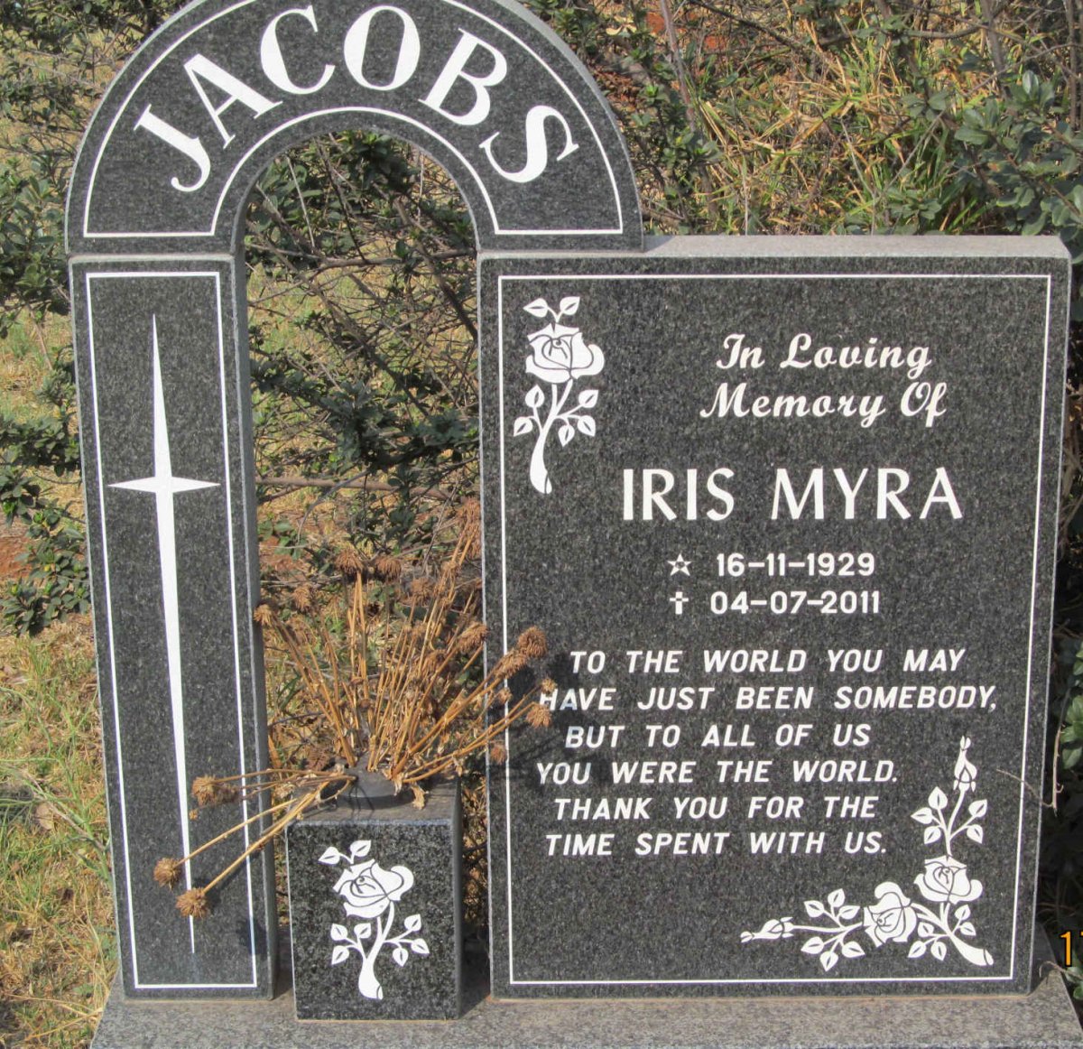 JACOBS Iris Myra 1929-2011 
