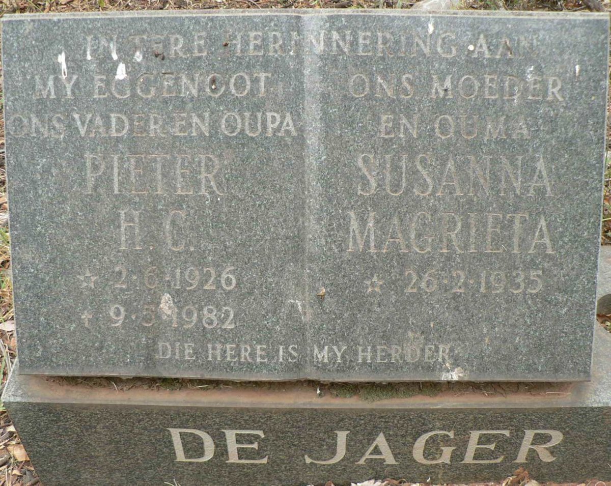 JAGER Pieter H.C., de 1926-1982 &amp; Susanna Magrieta 1935-