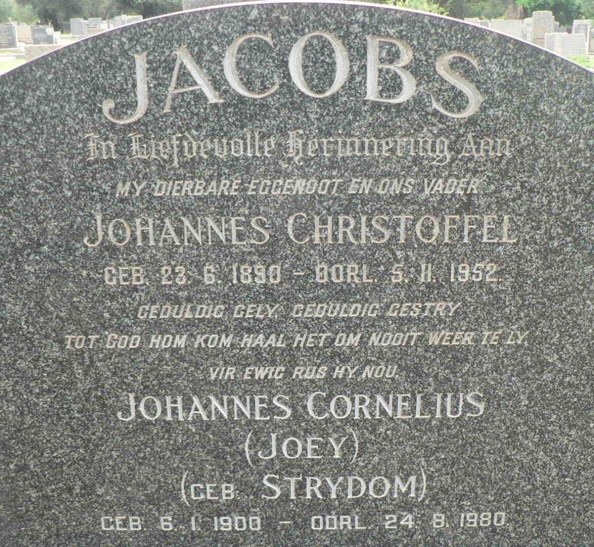 JACOBS Johannes Christoffel 1890-1952 &amp; Johannes Cornelius STRYDOM 1900-1980