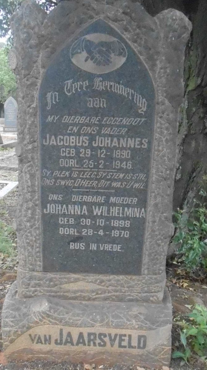 JAARSVELD Johannes Jacobus, van 1890-1946 &amp; Johanna Wilhelmina 1898-1970