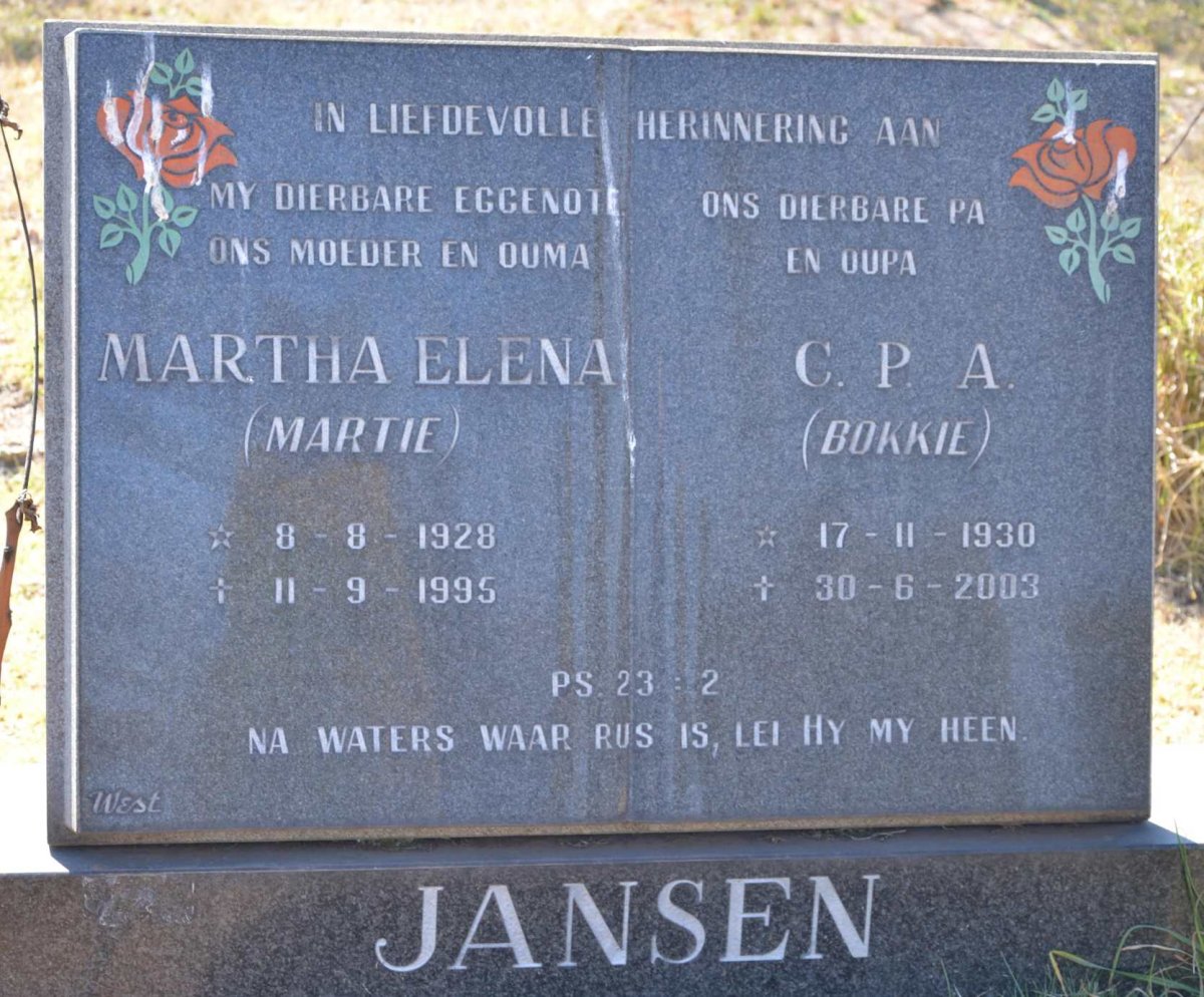 JANSEN C.P.A. 1930-2003 &amp; Martha Elena 1928-1995