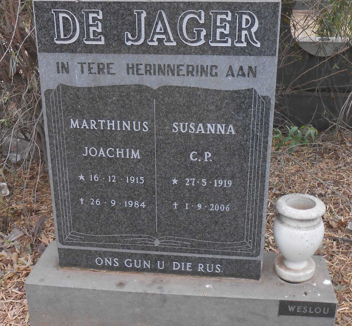 JAGER Marthinus Joachim, de 1915-1984 &amp; Susanna C.P. 1919-2006