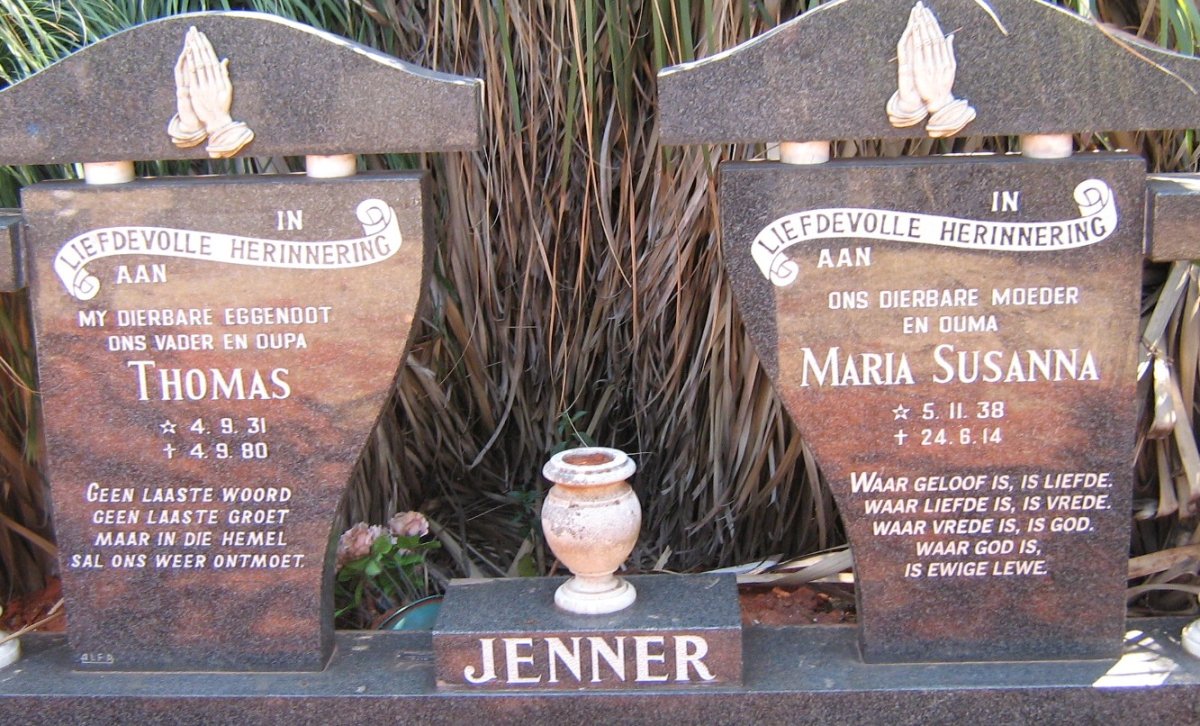 JENNER Thomas 1931-1980 &amp; Maria Susanna 1938-2014