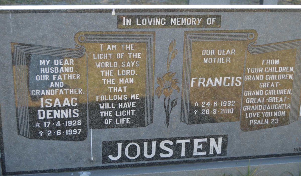 JOUSTEN Isaac Dennis 1928-1997 &amp; Francis 1932-2010