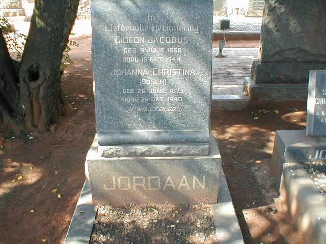 JORDAAN Gideon Jacobus 1868-1944 &amp; Johanna Christina BOSCH 1873-1940