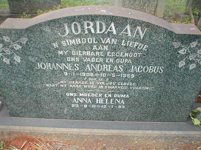 JORDAAN Johannes Andreas Jacobus 1906-1959 &amp; Anna Helena 1911-1993