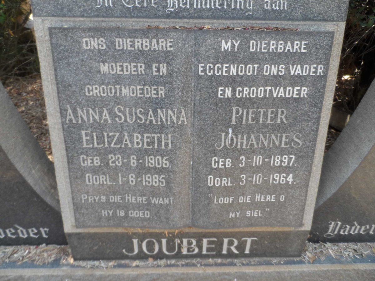 JOUBERT Pieter Johannes 1897-1964 &amp; Anna Susanna Elizabeth 1905-1985