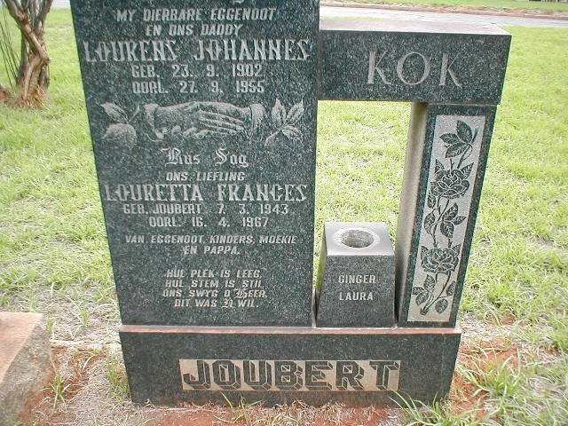 JOUBERT Lourens Johannes 1902-1955 :: KOK Louretta Frances nee JOUBERT 1943-1967