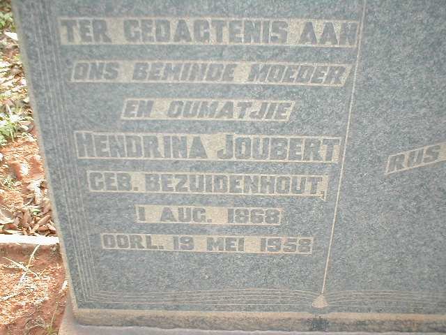 JOUBERT Hendrina nee BEZUIDENHOUT 1868-1958