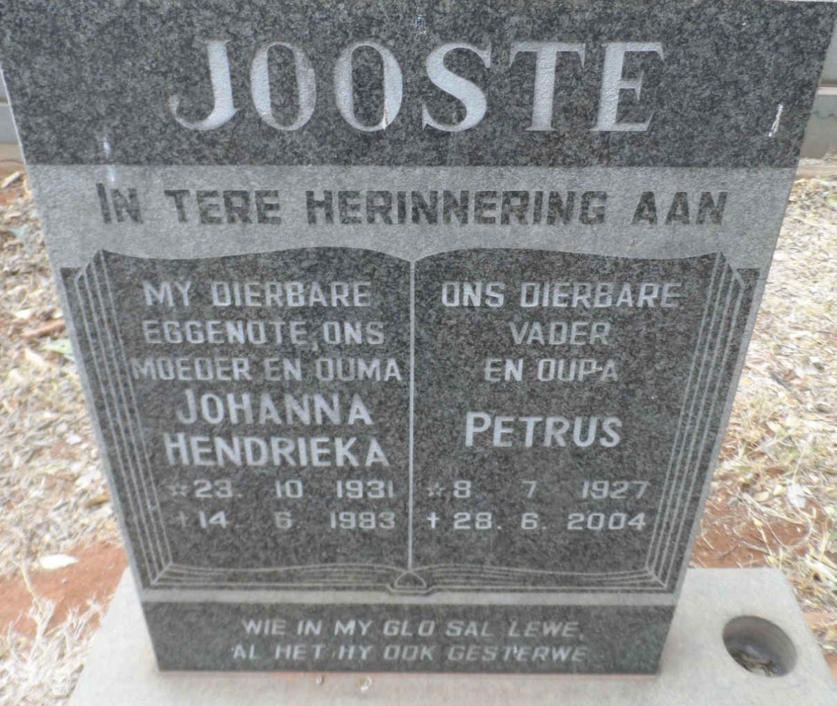 JOOSTE Petrus 1927-2004 &amp; Johanna Hendrieka 1931-1983