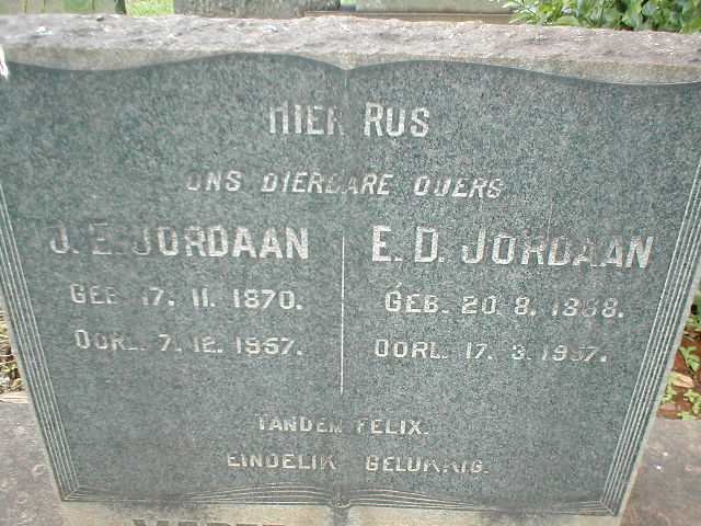 JORDAAN J.E. 1870-1957 &amp; E.D. 1868-1957