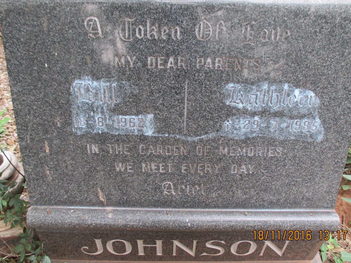 JOHNSON Bill -1962 &amp; Kathleen -1985