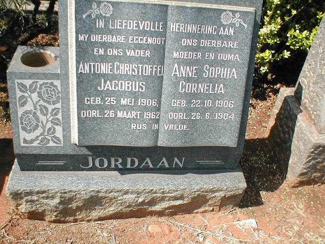 JORDAAN Antonie Christoffel Jacobus 1906-1962 &amp; Anna Sophia Cornelia 1906-1984