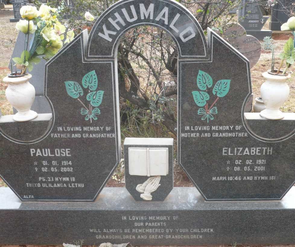 KHUMALO Paulose 1914-2002 &amp; Elizabeth 1921-2001