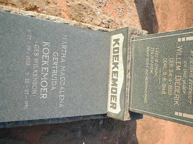 KOEKEMOER Willem Diederik 1893-1948 &amp; Martha Magdalena Gertruida WILKENSON 1902-1991
