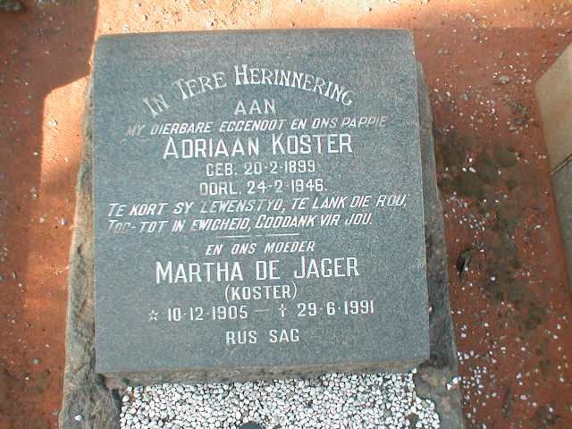 KOSTER Adriaan 1899-1946 &amp; DE JAGER Martha formerly KOSTER 1905-1991
