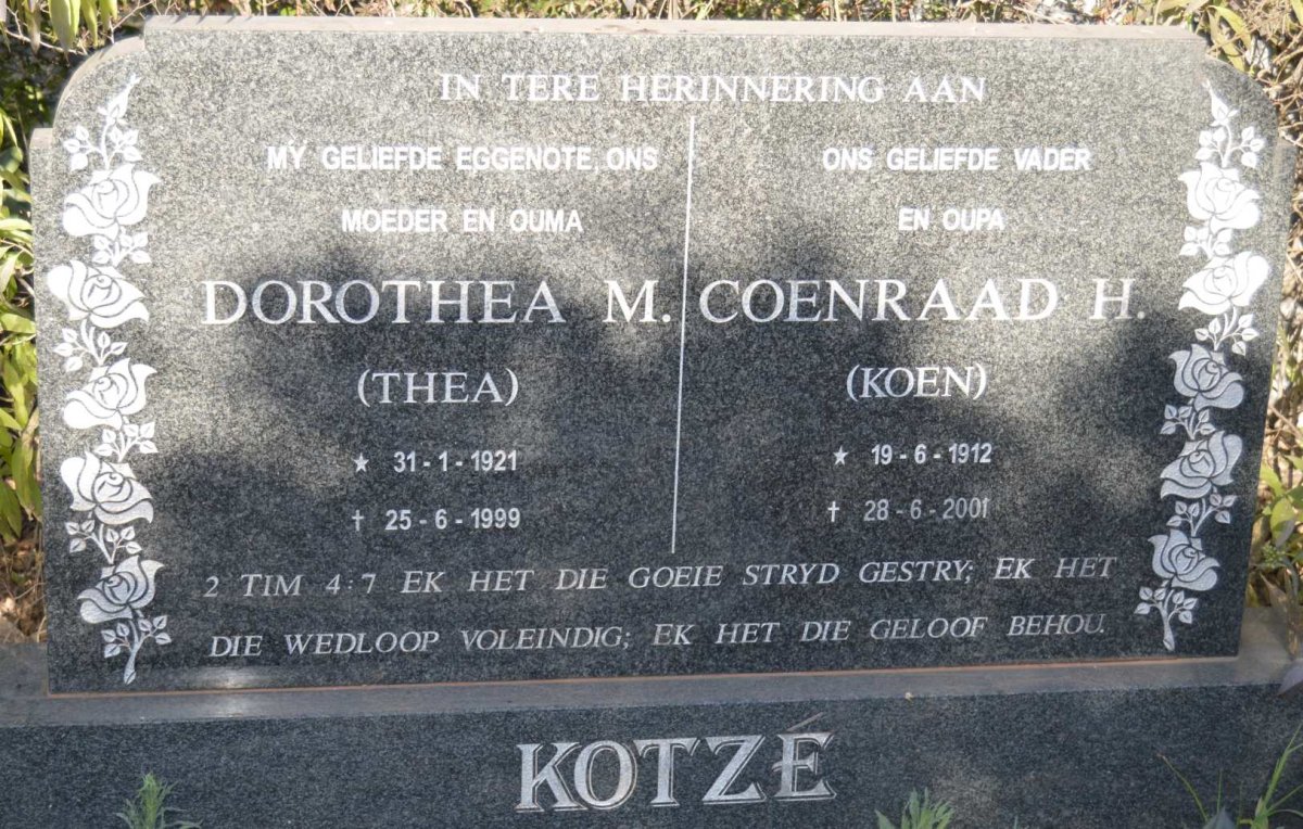 KOTZÉ Coenraad H. 1912-2001 &amp; Dorothea M. 1921-1999
