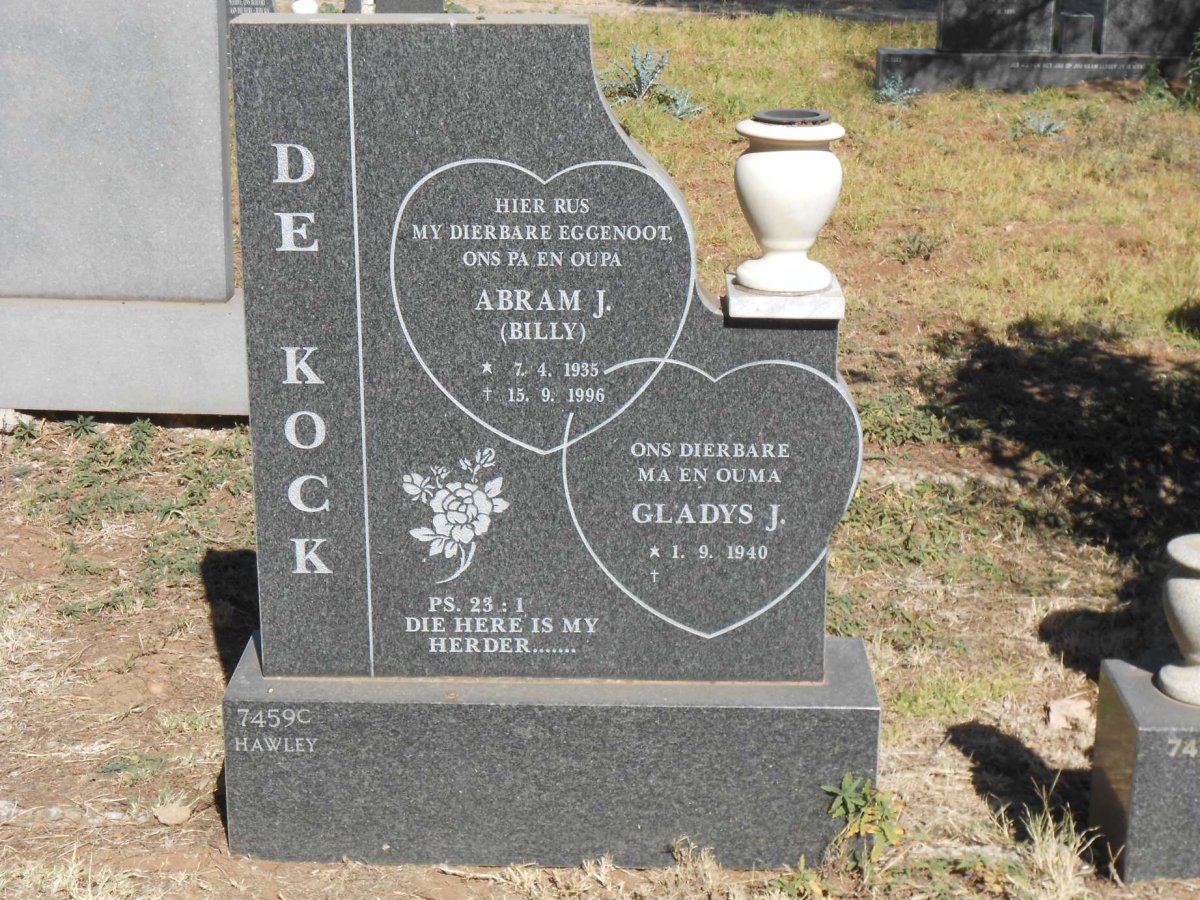 KOCK Abram J., de 1935-1996 &amp; Gladys J. 1940-