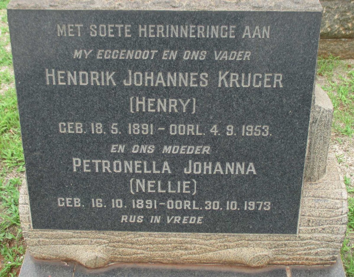 KRUGER Hendrik Johannes 1891-1953 &amp; Petronella Johanna 1891-1973