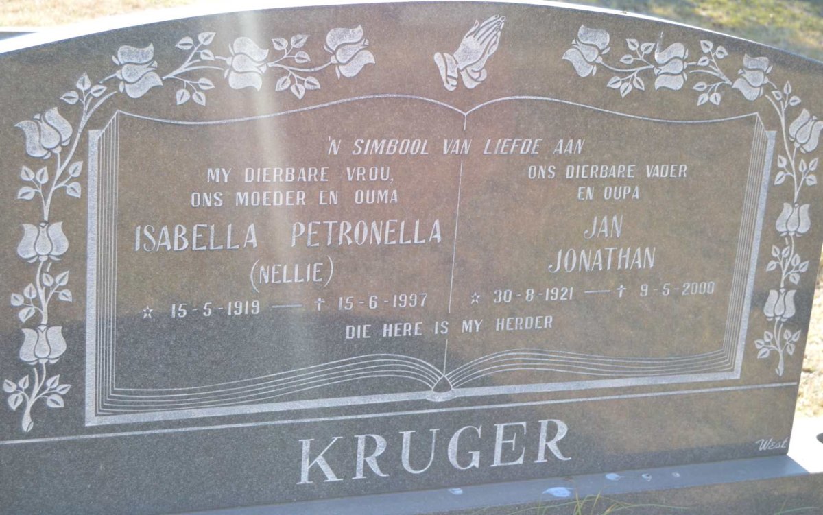 KRUGER Jan Jonathan 1921-2000 &amp; Isabella Petronella 1919-1997