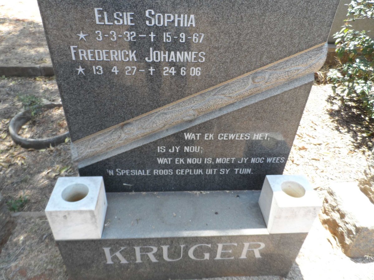 KRUGER Frederick Johannes 1927-2006 &amp; Elsie Sophia 1932-1967
