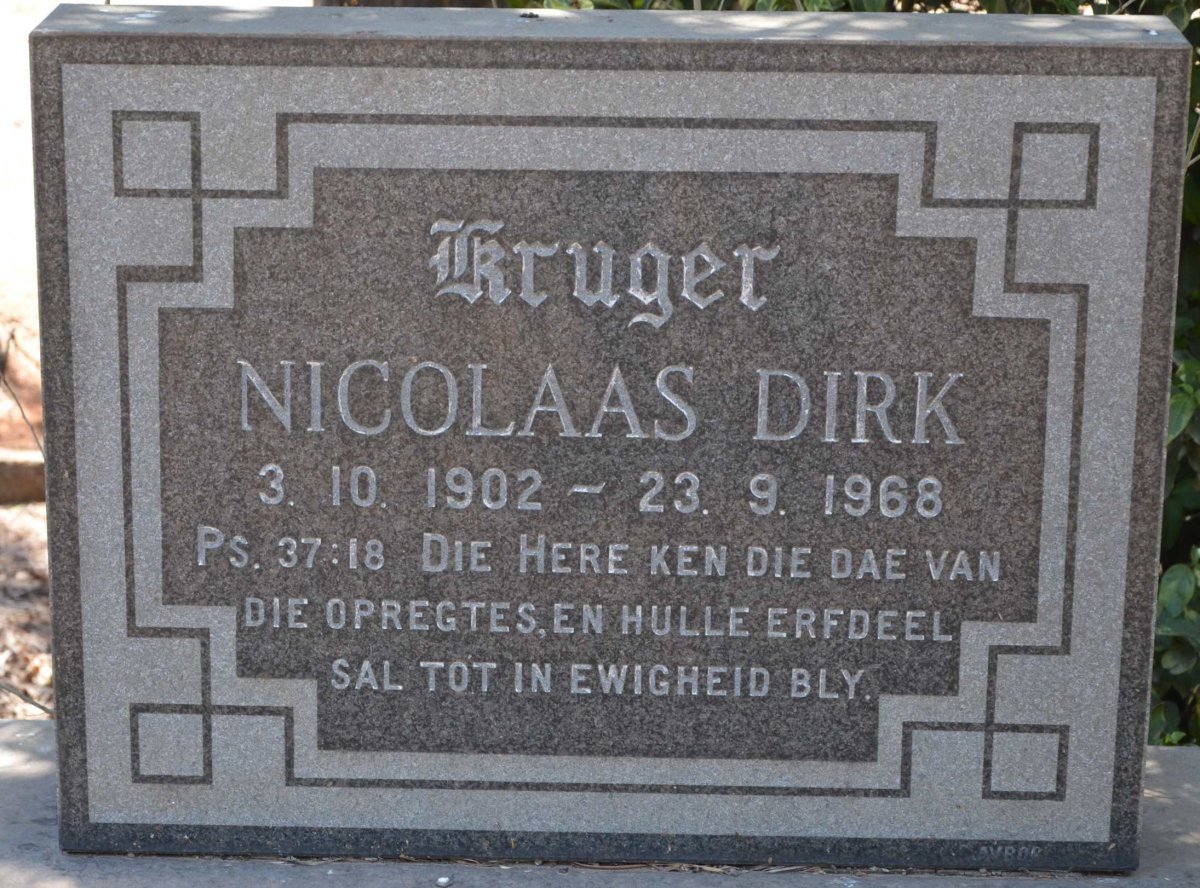 KRUGER Nicolaas Dirk 1902-1968