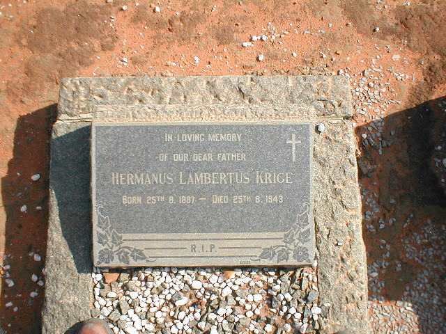 KRIGE Hermanus Lambertus 1887-1943