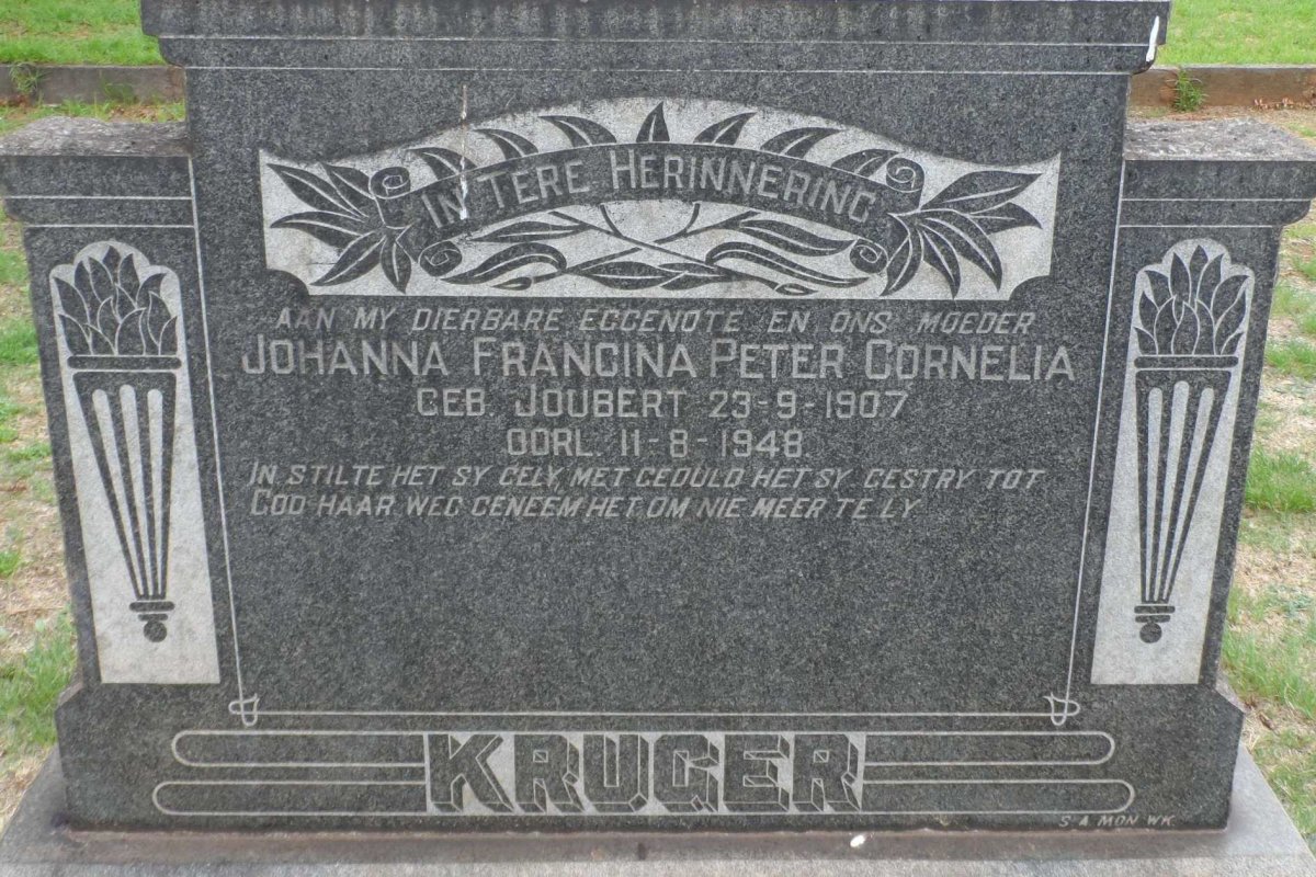 KRUGER Johanna Francina Peter Cornelia nee JOUBERT 1907-1948