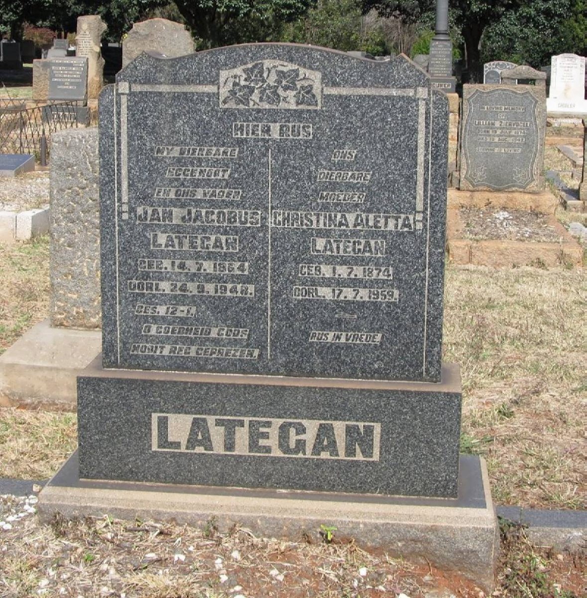LATEGAN Jan Jacobus 1864-1948 &amp; Christina Aletta 1874-1959