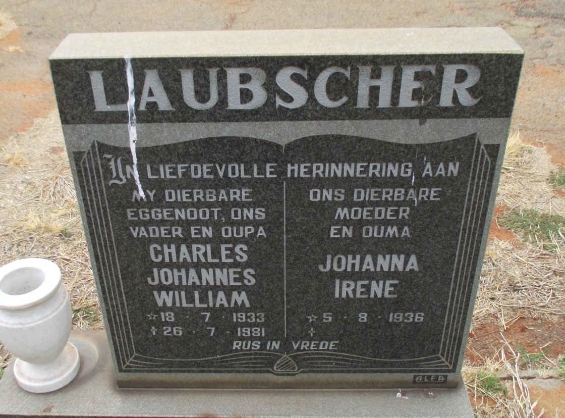 LAUBSCHER Charles Johannes William 1933-1981 &amp; Johanna Irene 1936-