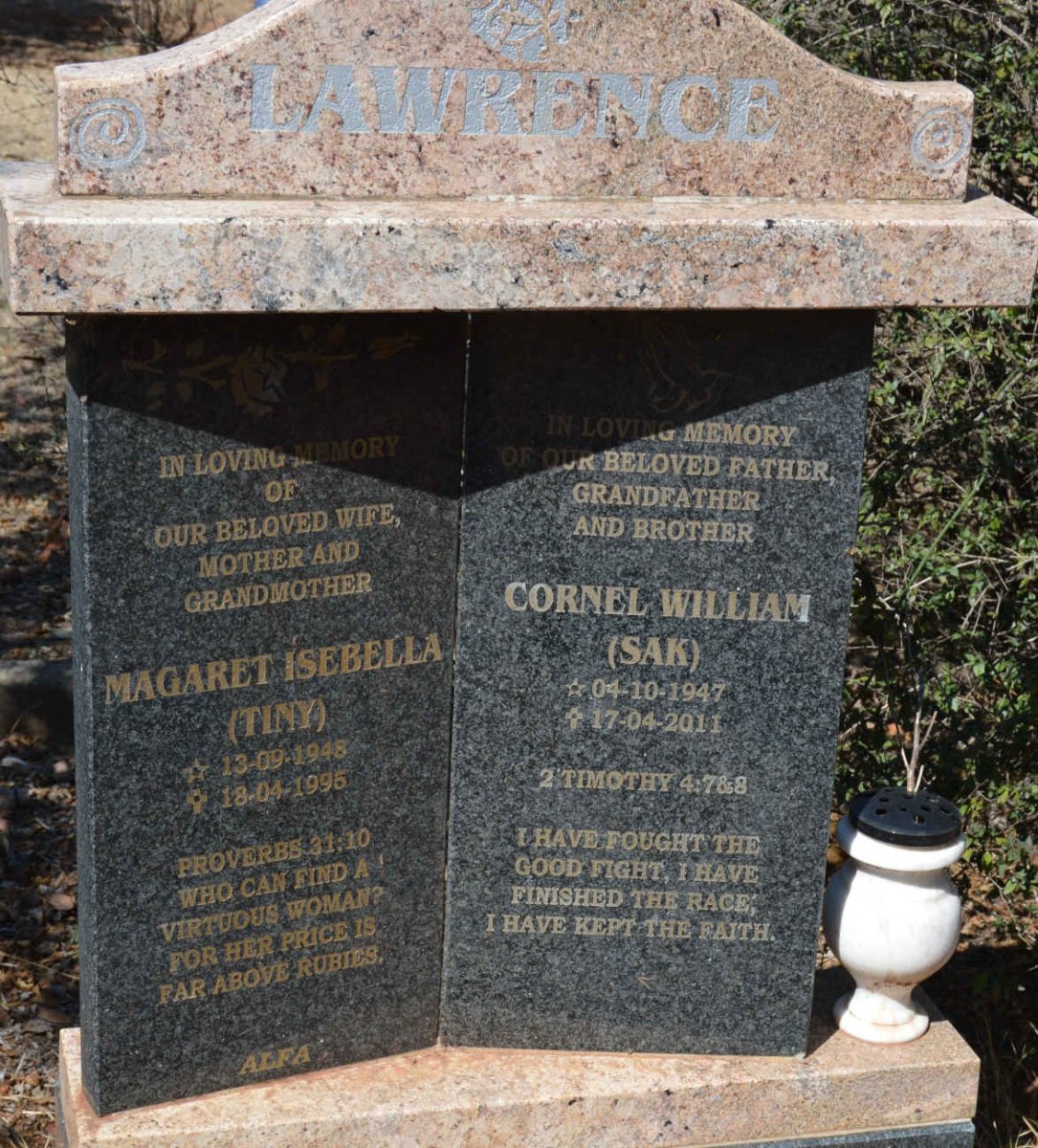 LAWRENCE Cornel William 1947-2011 &amp; Magaret Isebella 1948-1995