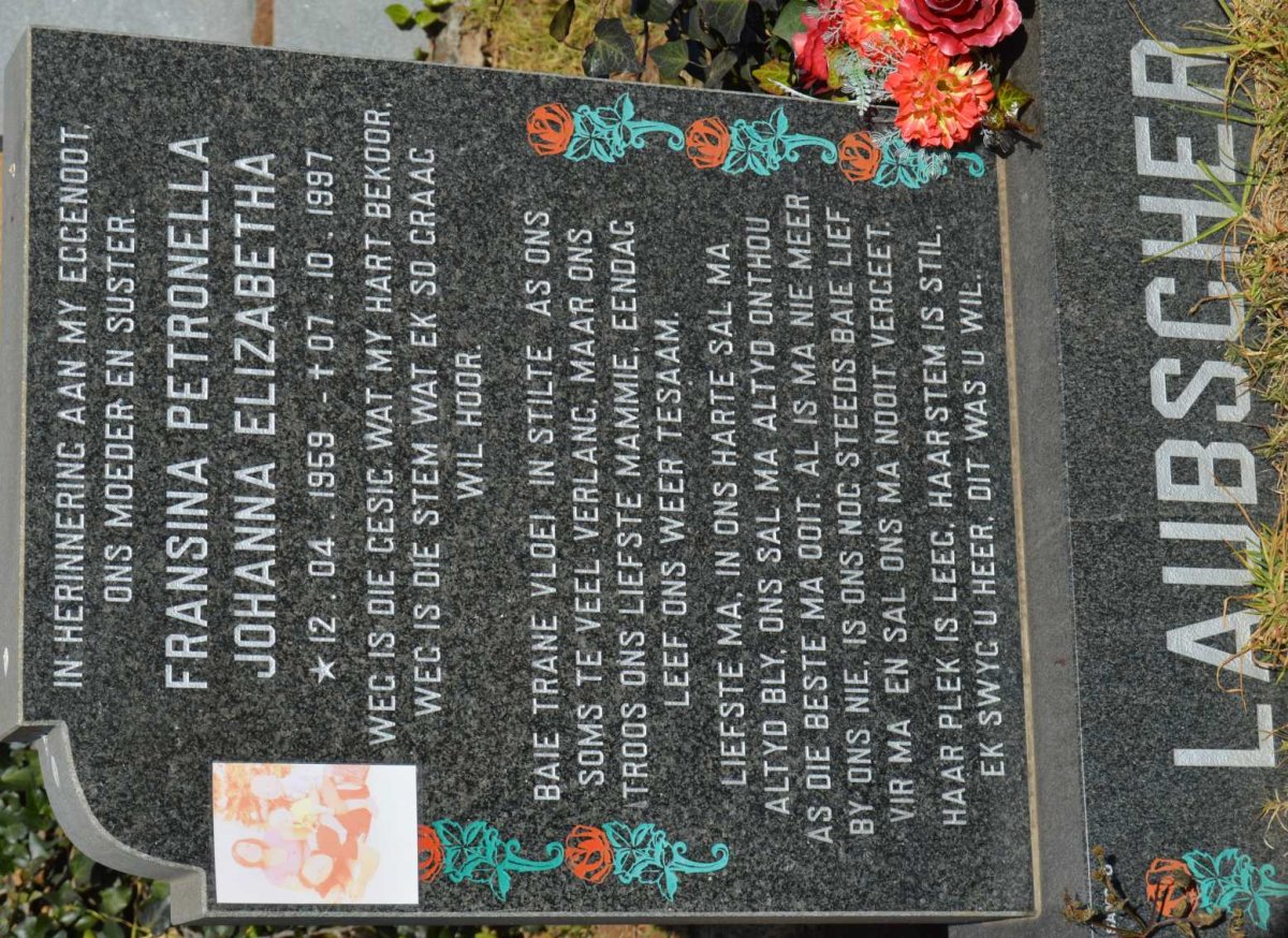 LAUBSCHER Fransina Petronella Johanna Elizabetha 1959-1997