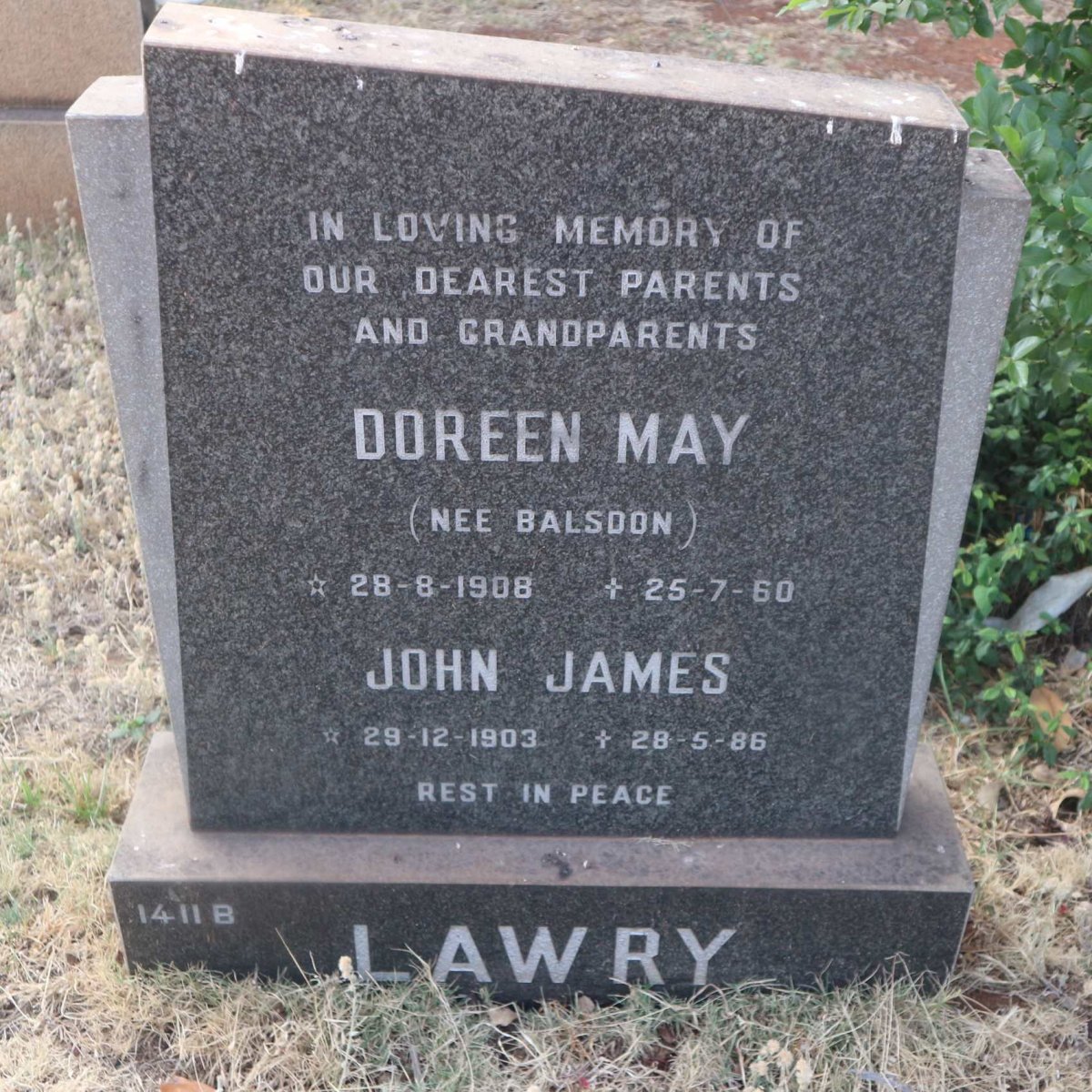 LAWRY John James 1903-1986 &amp; Doreen May BALSDON 1908-1960