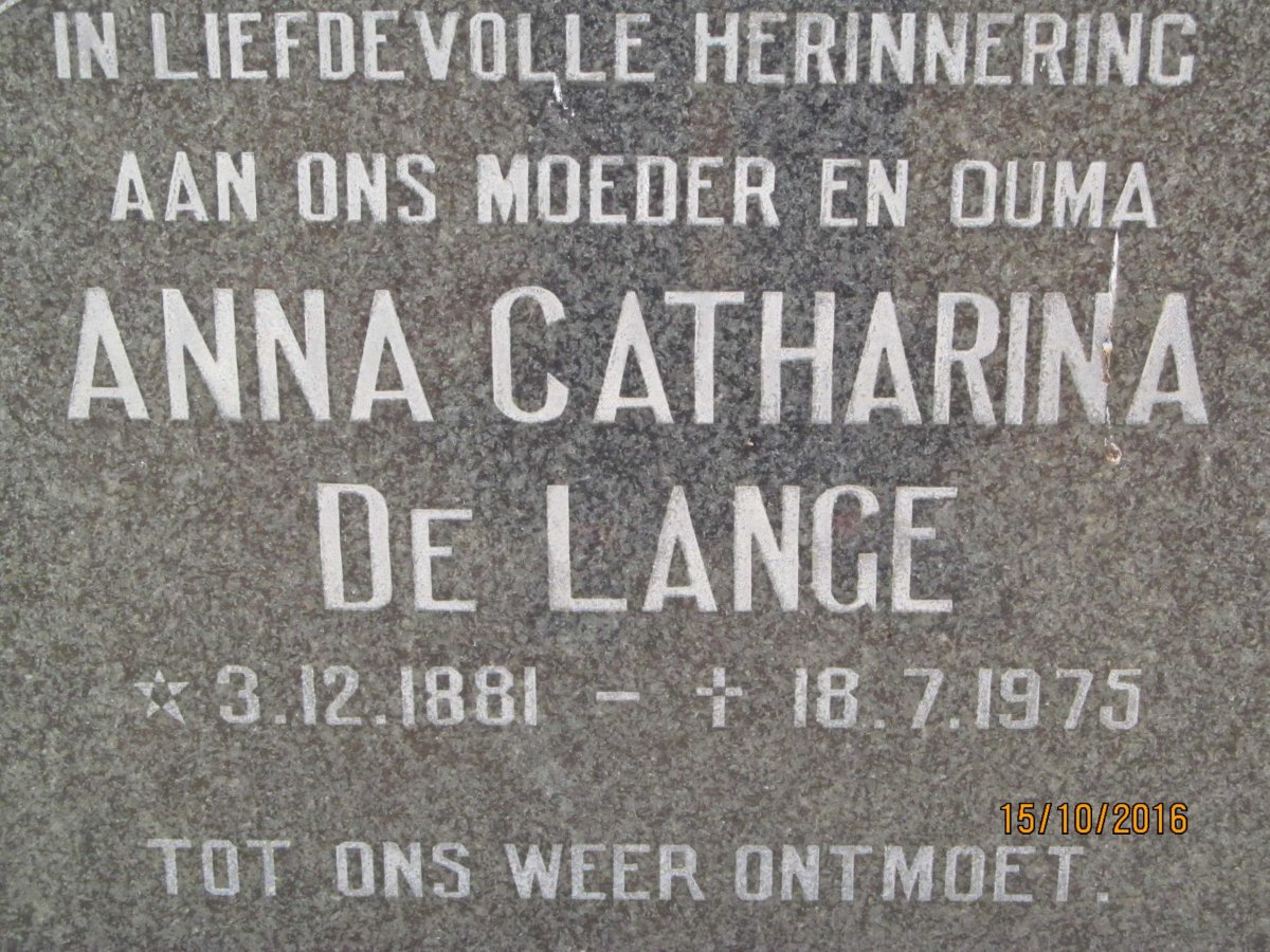 LANGE Anna Catharina, de 1881-1975