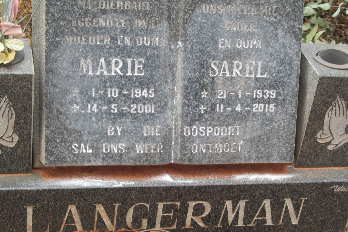 LANGERMAN Sarel 1939-2015 &amp; Marie 1945-2001