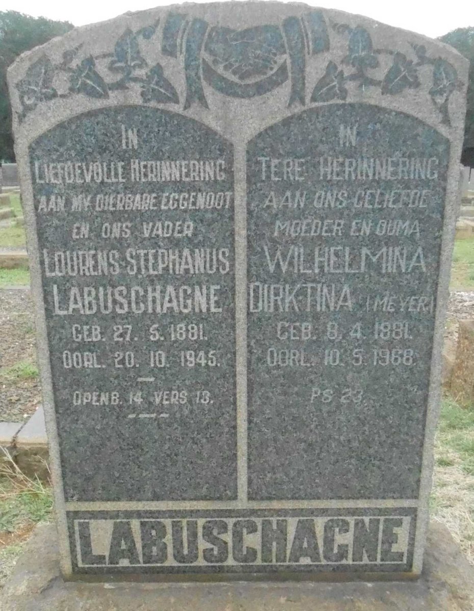 LABUSCHAGNE Lourens Stephanus 1881-1945 &amp; Wilhelmina Dirktina MEYER 1881-1968