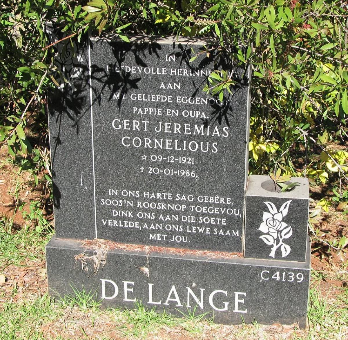 LANGE Gert Jeremias Cornelious, de 1921-1986