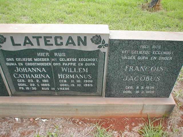 LATEGAN Willem Hermanus 1908-1955 &amp; Johanna Catharina 1911-1985 :: LATEGAN Francois Jacobus 1934-1985