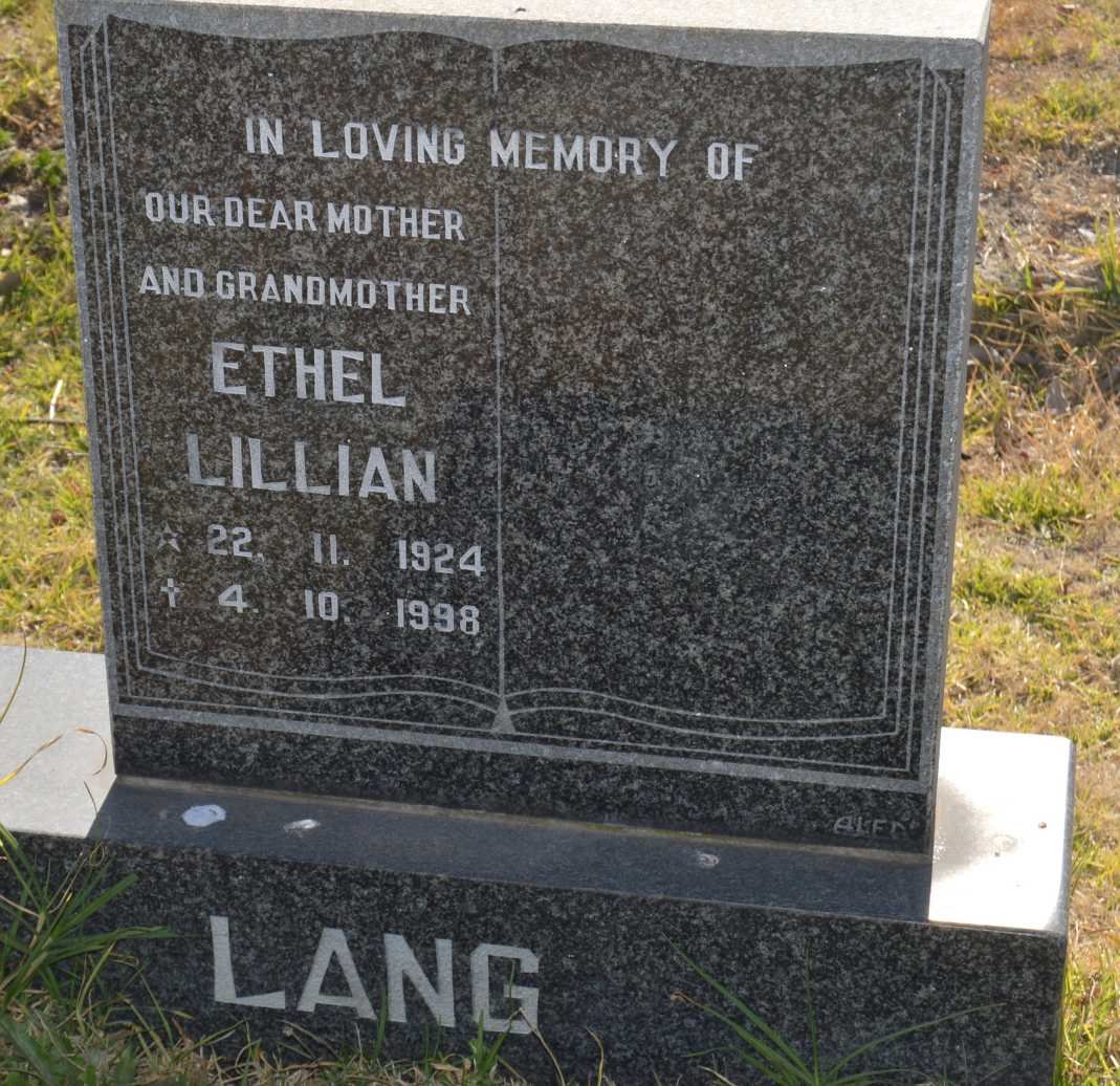 LANG Ethel Lillian 1924-1998