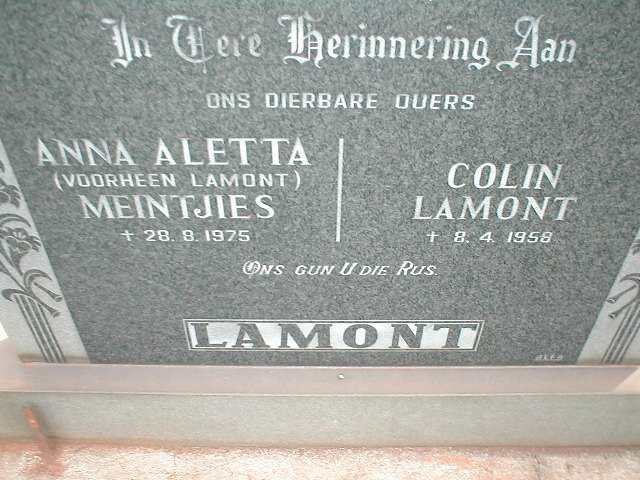 LAMONT Colin -1958 &amp; MEINTJIES Anna Aletta formally LAMONT -1975