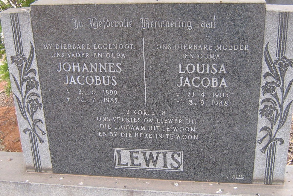 LEWIS Johannes Jacobus 1899-1985 &amp; Louisa Jacoba 1905-1988