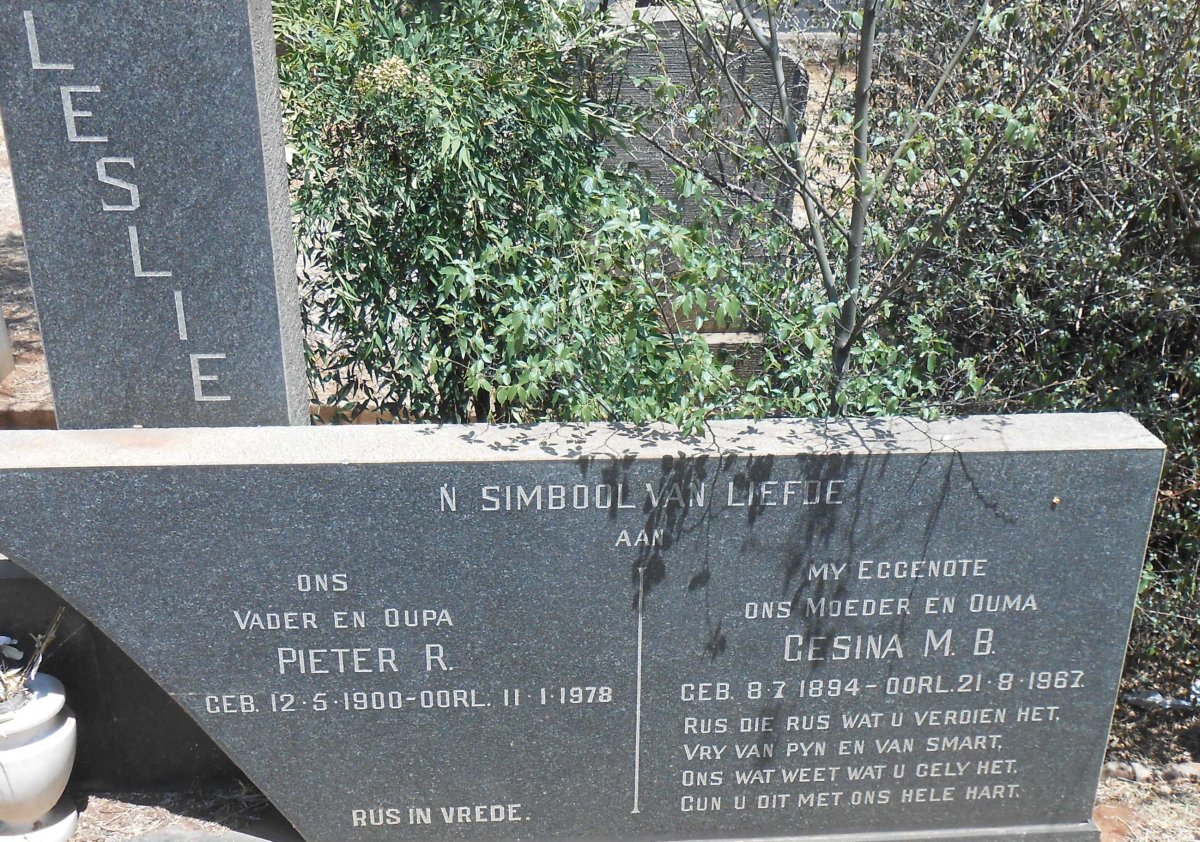 LESLIE Pieter R. 1900-1978 &amp; Gesina M.B. 1894-1967