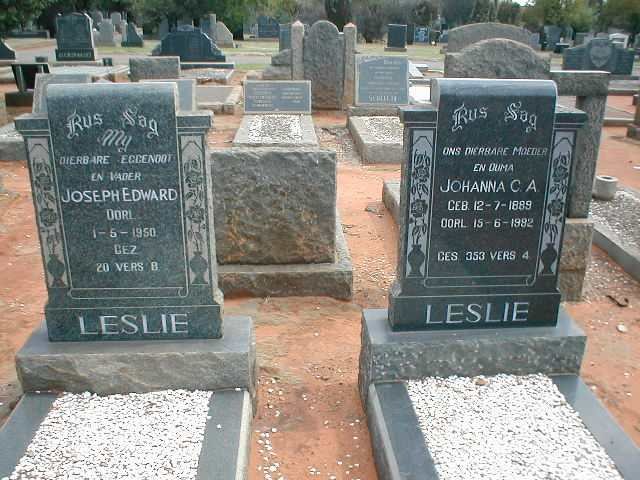 LESLIE Joseph Edward -1950 &amp; Johanna C.A. 1889-1992
