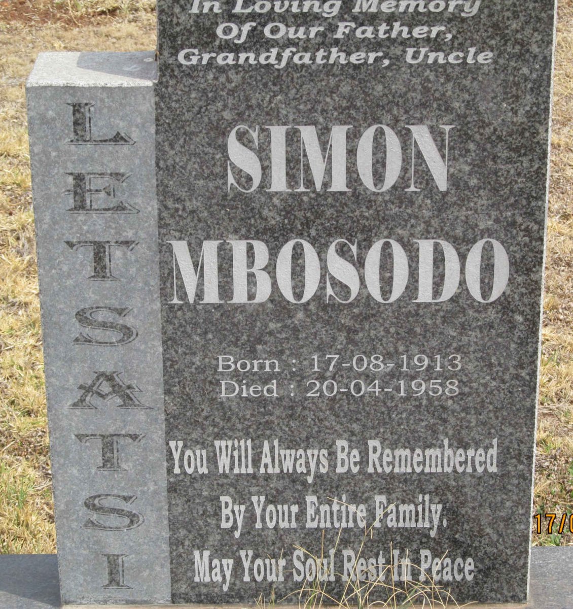 LETSATSI Simon Mbosodo 1913-1958