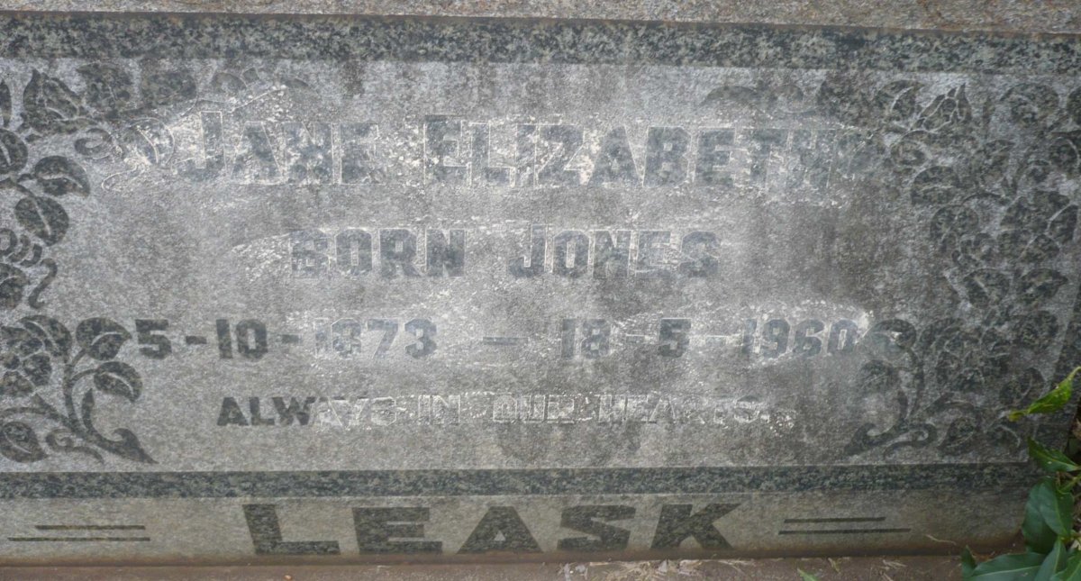 LEASK Jane Elizabeth nee JONES 1873-1960