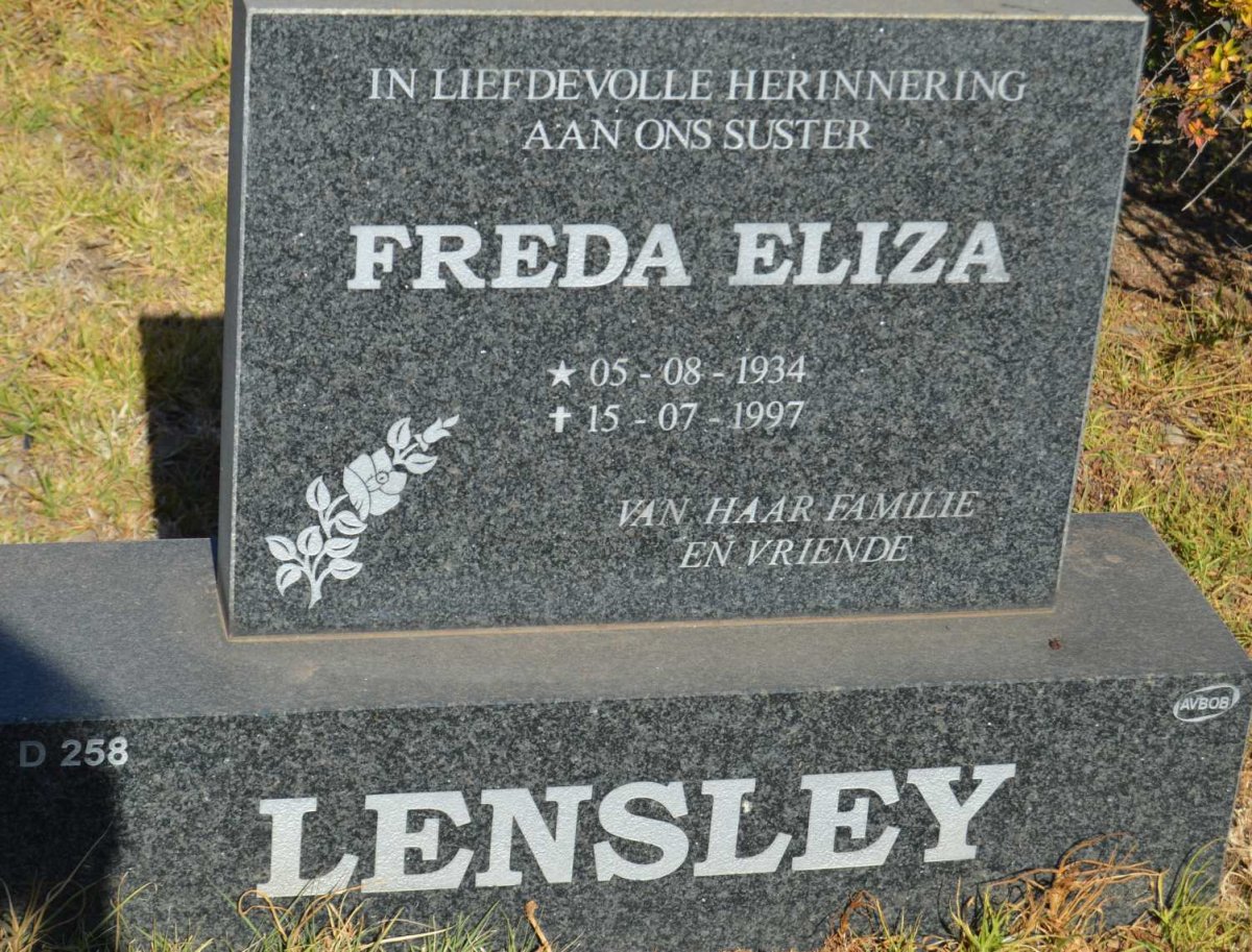 LENSLEY Freda Eliza 1934-1997