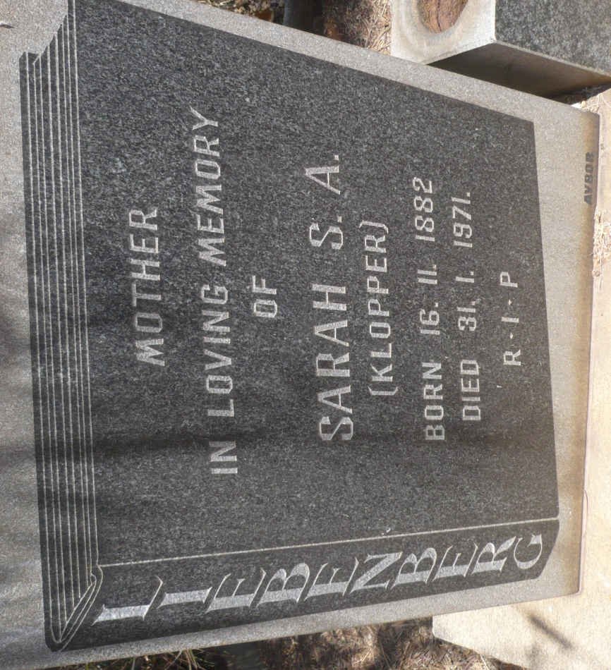 LIEBENBERG Sarah S.A. nee KLOPPER 1882-1971