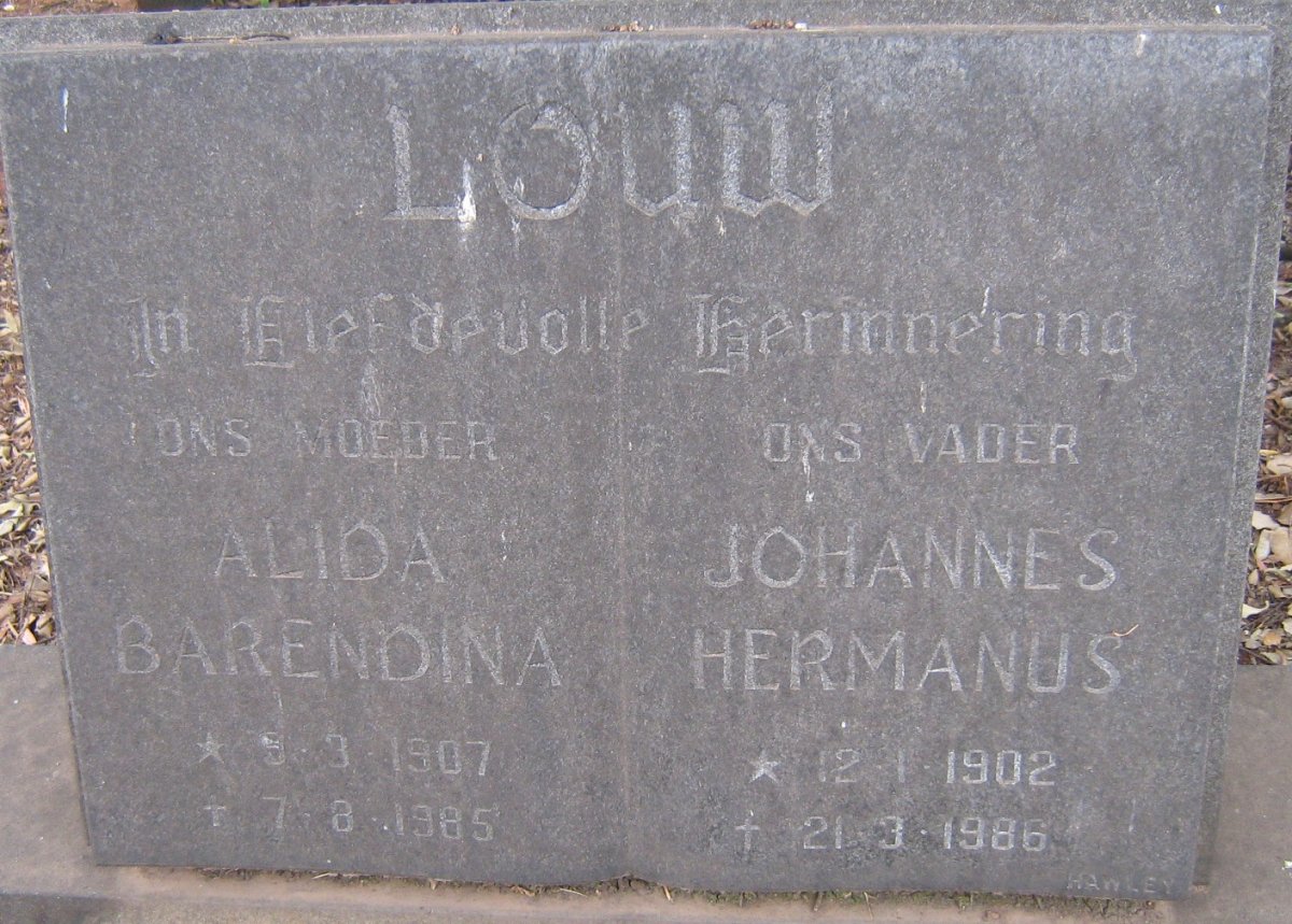 LOUW Johannes Hermanus 1902-1986 &amp; Alida Barendina 1907-1985