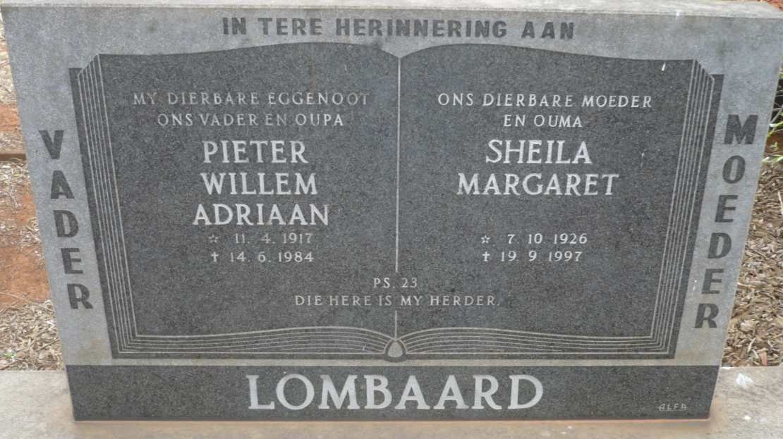 LOMBAARD Pieter Willem Adriaan 1917-1984 &amp; Sheila Margaret 1926-1997